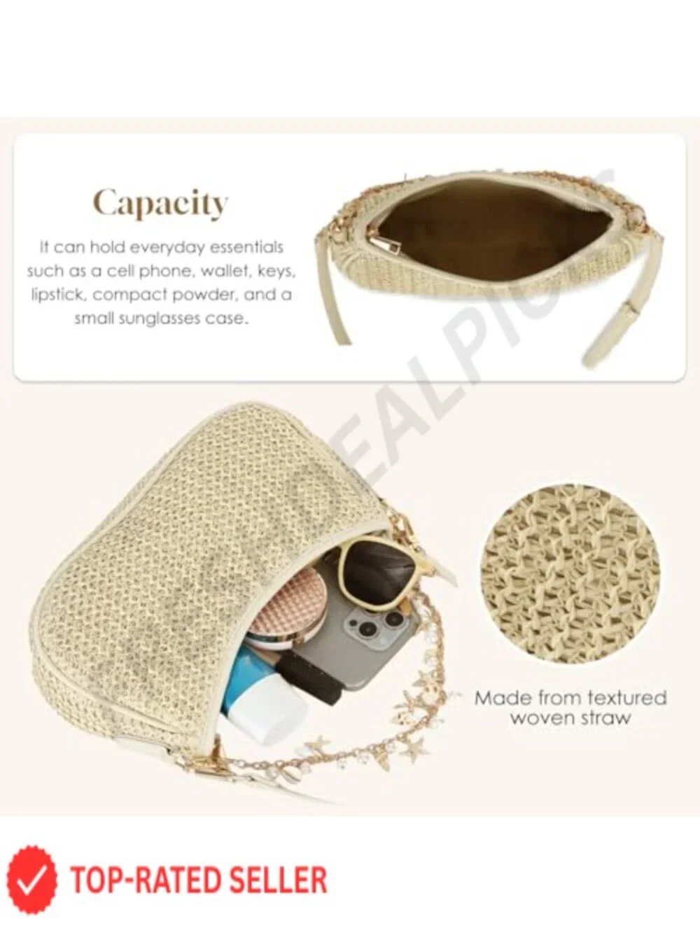 Woven Straw Hobo Shoulder Bag with Beach Charm Chain